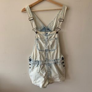 Light Wash Soft Bullhead Denim Overall Shorts